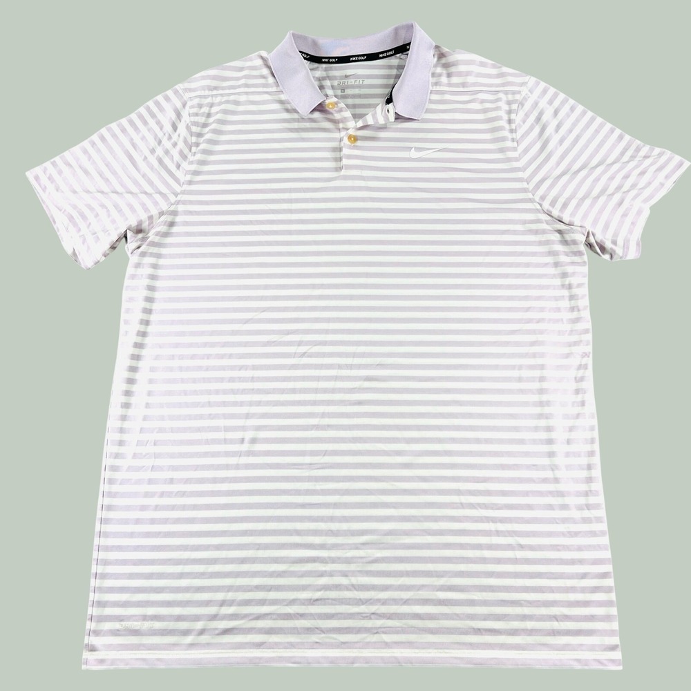 Nike Golf Dri-FIT Polo Shirt Mens XL Purple White Stripe Short Sleeve 891239-543